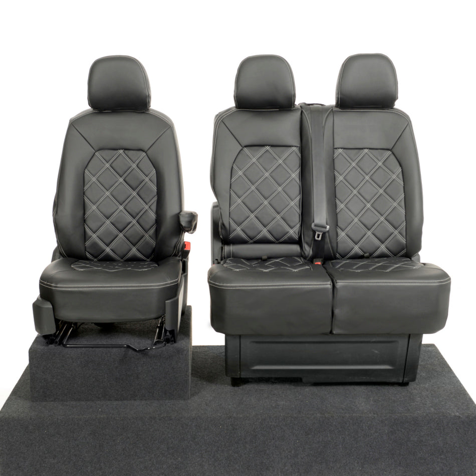 Man TGE Tailored Leatherette Double Diamond Bentley Stitch Seat Covers (2017 Onwards) - Black