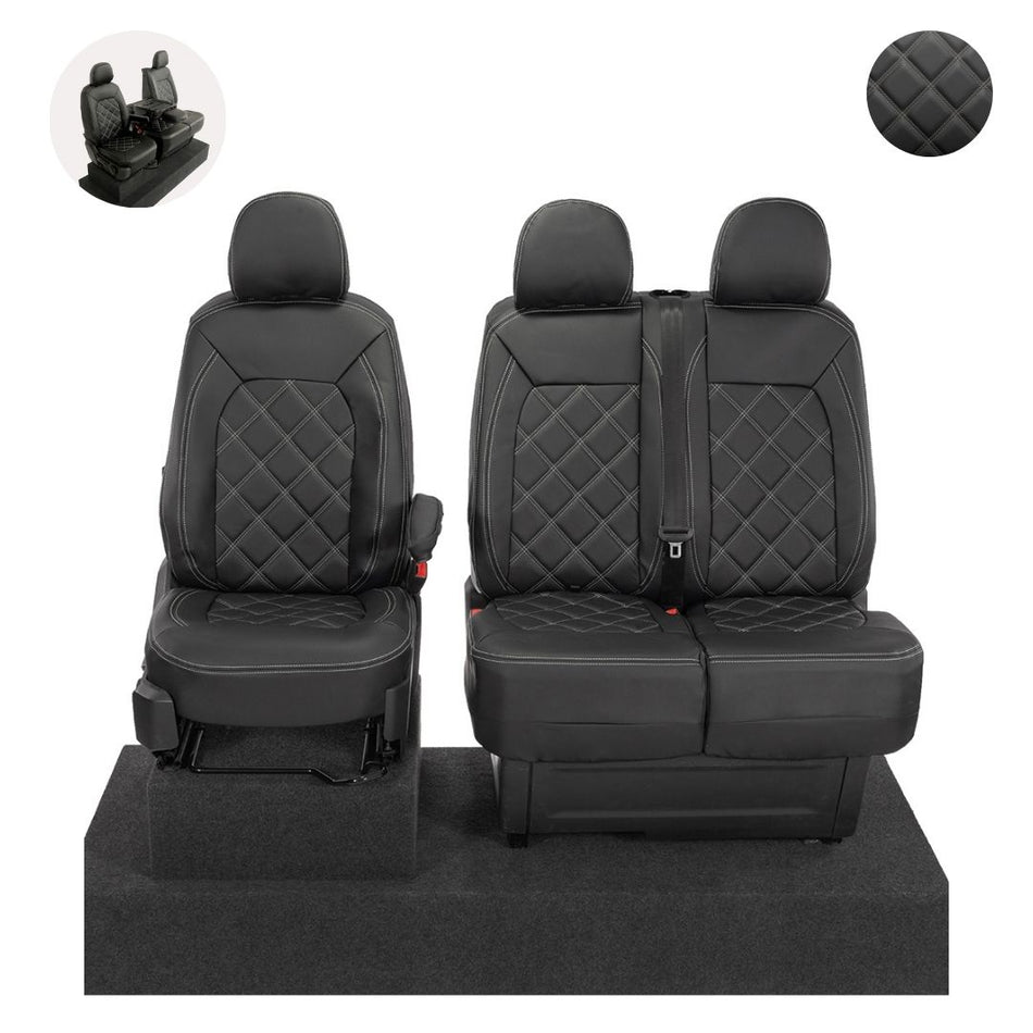 Man TGE Tailored Leatherette Double Diamond Bentley Stitch Seat Covers (2017 Onwards) - Black